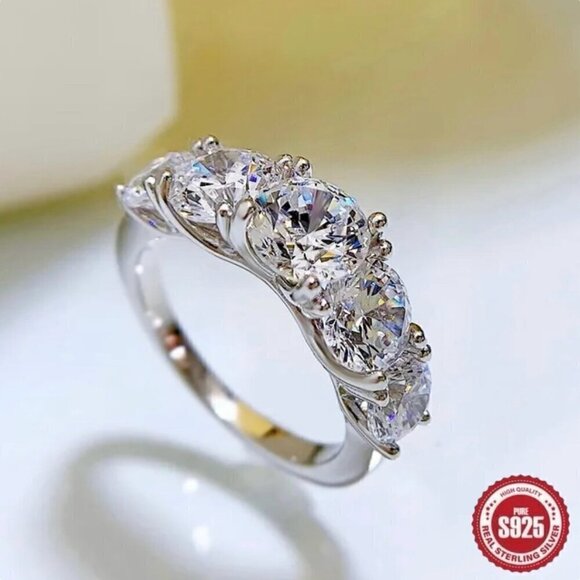 NWT Engagement Ring Sz.7 18K Over 925 Silver Five-Stone Trellis Setting - Picture 6 of 15